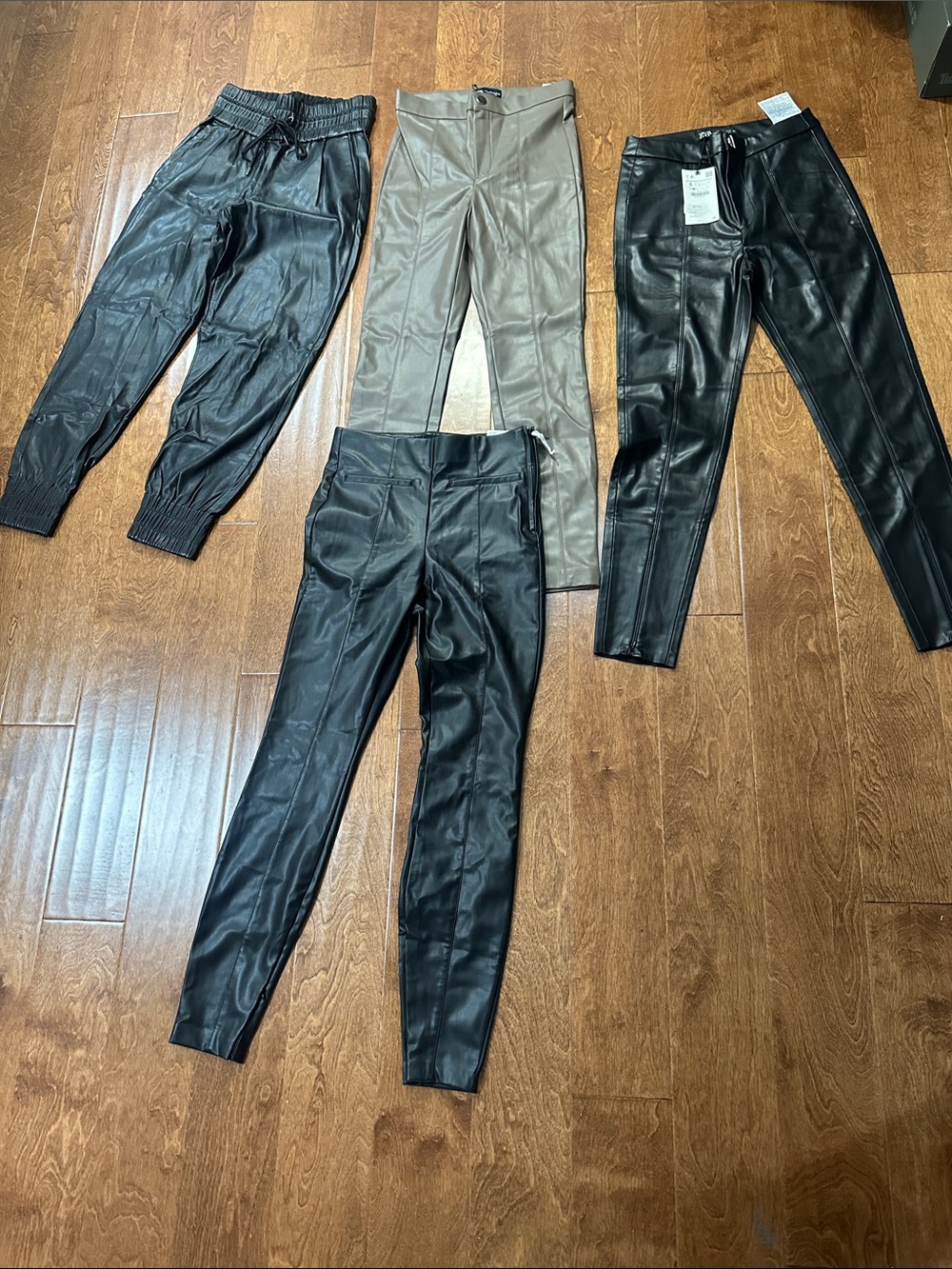 Zara Faux Leather Pants Bundle in Black and Taupe